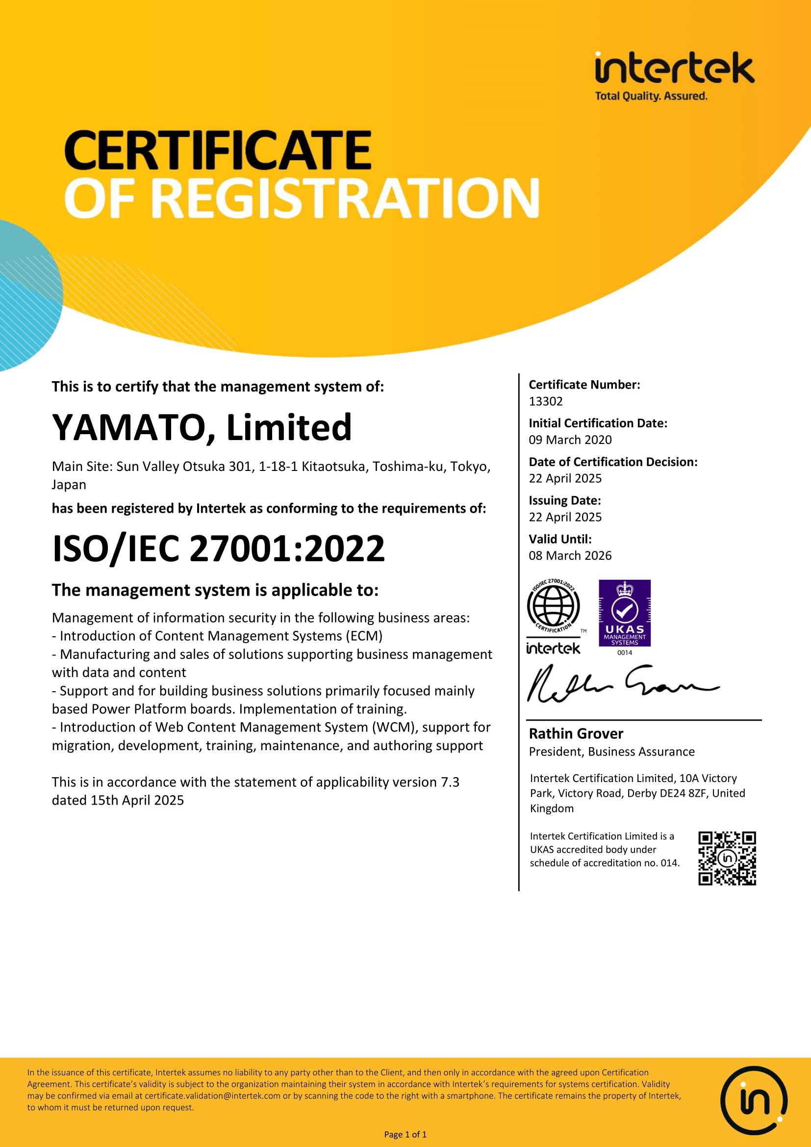 Certification of Registration